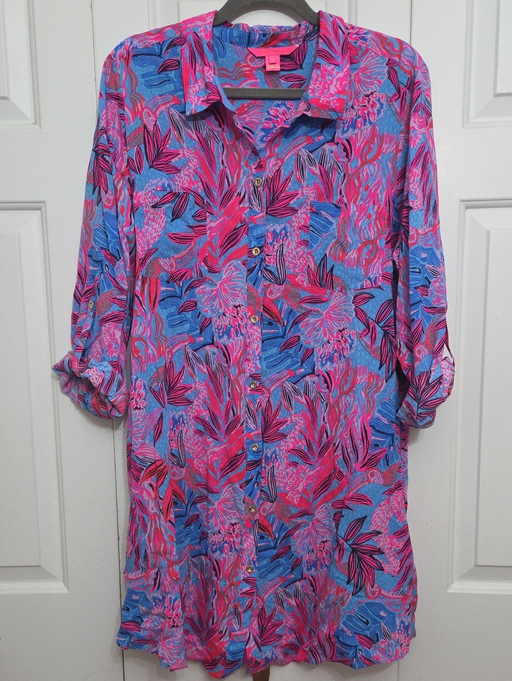Lilly Pulitzer Natalie Shirtdress Cover-Up Women's Ruby Red Wild Times/ XL